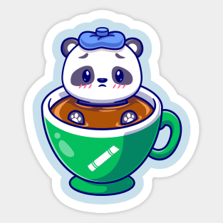 Cute Panda Fever In Coffee Cartoon Sticker